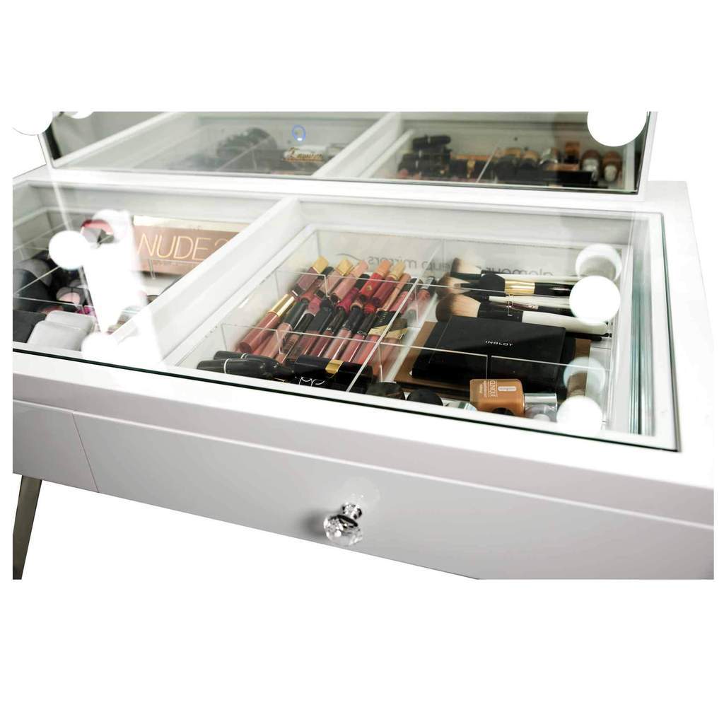 Glamster Vanity Makeup Table - White - Glamour Makeup Mirrors