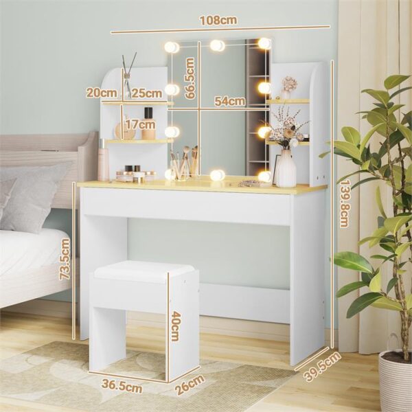 Advwin Dressing Table Stool Set 10 LED Bulbs Vanity Desk