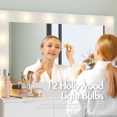 Advwin Dressing Table Stool Set 12 LED Bulbs
