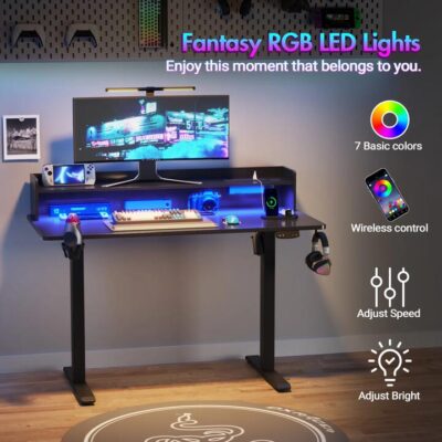 Advwin LED RGB Light Electric Standing Desk Black