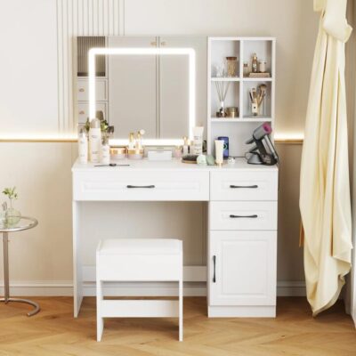 Advwin Dressing Table Stool Set with Charging Station
