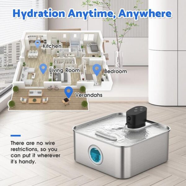 Advwin 7L Wireless Cat Water Fountain Stainless Steel
