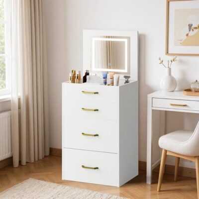 Advwin Dressing Table Stool Set with Flip-Up Mirror