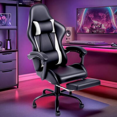 Advwin Gaming Chair Massage Lumbar with Footrest White (Pre-Order)