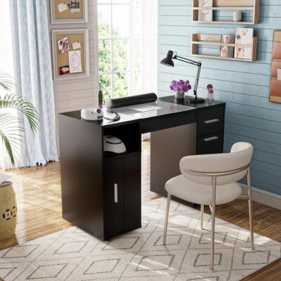 Advwin Manicure Table with Glass Top Black (Pre-Order)