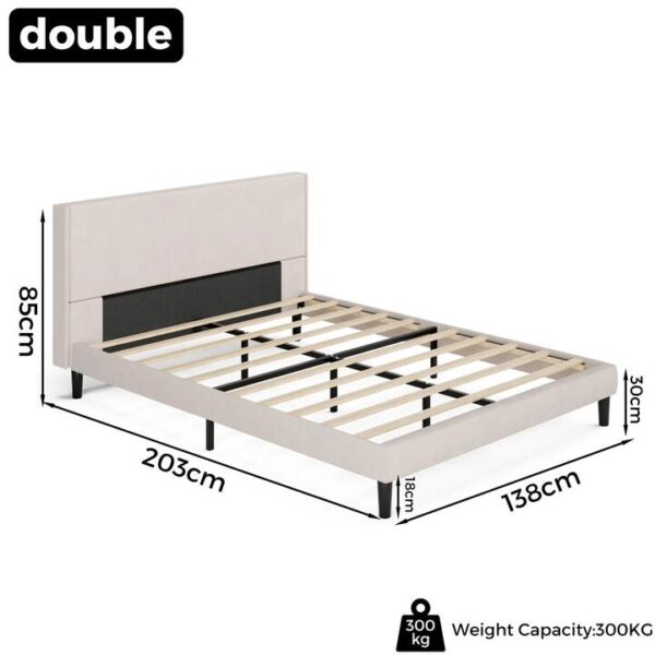 Advwin Bed Frame Mattress Base Upholstered Beige, Double