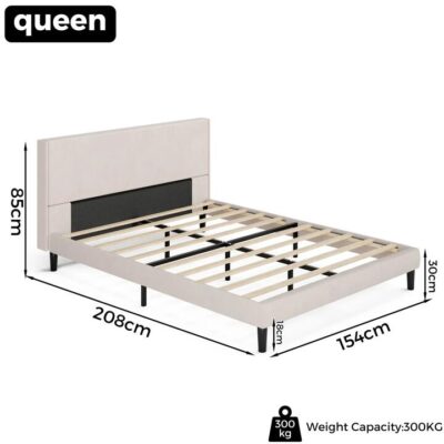 Advwin Bed Frame Mattress Base Upholstered Beige, Queen