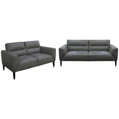 Bavaria 2 Piece Leather Sofa Set, 3+2 Seater, Gunmetal