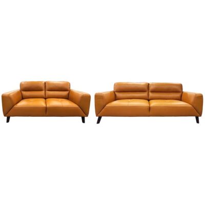 Bavaria 2 Piece Leather Sofa Set, 3+2 Seater, Tangerine