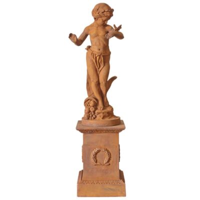Child & Butterfly Cast Iron Garden Statue & Pedestal Set