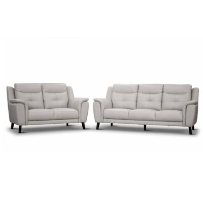 Hexam 2 Piece Leather Sofa Set, 3+2 Seater, Silver