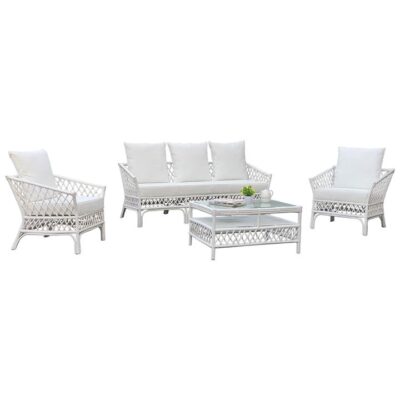 Charlotte 4 Piece Rattan Lounge Set, White