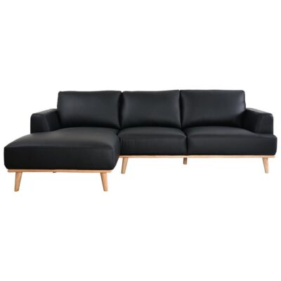 Rocella Italian Leather Corner Sofa, 2.5 Seater with LHF Chaise, Black