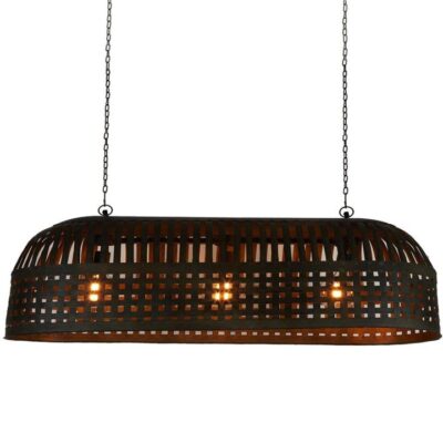 Esch Woven Metal Strips Elongated Pendant Light, Large, Antique Black