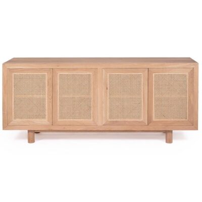 Sandestin American Oak Timber & Rattan 4 Door Sideboard, 200cm, Natural