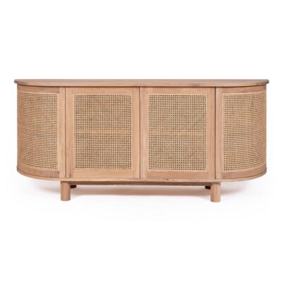 Sandestin American Oak Timber & Rattan  4 Door Curved Sideboard, 200cm, Natural