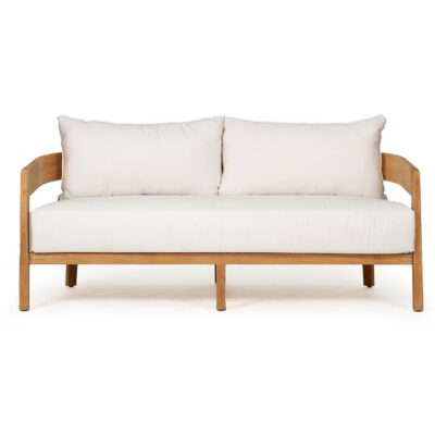 Hasmark Fabric & Teak Timber Outdoor Sofa, 2 Seater, Natural / Off White