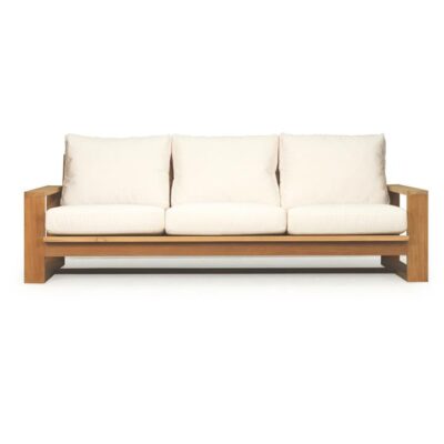 Tanoa Teak Timber Outdoor Sofa with Cushion, 3 Seater, Natural / Off White