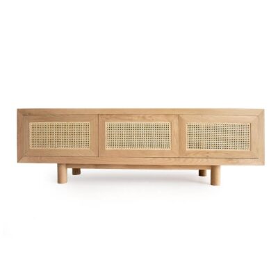 Sandestin American Oak Timber & Rattan  3 Door TV Unit, 180cm, Natural