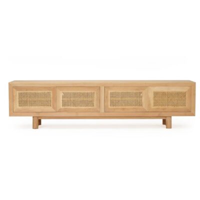 Sandestin American Oak Timber & Rattan  4 Door TV Unit, 220cm, Natural