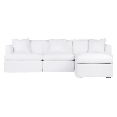Birkshire Fabric Slipcover Modular Sofa, 3 Seater with Ottoman, White