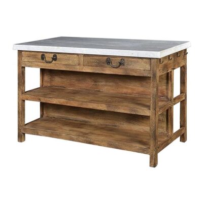 Lars Marble Topped Mango Wood Kitchen Island, Large