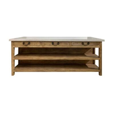 Lars Marble Topped Mango Wood Kitchen Island, Extra Large