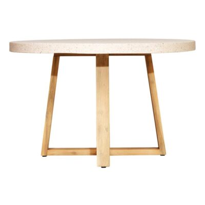 Eterrazzo Engineered Stone & Acacia Timber Round Dining Table, 160cm, Ivory Coast / White Wash