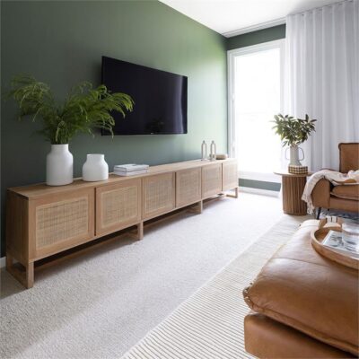 Collaroy American Oak Timber 6 Door TV Unit, 300cm