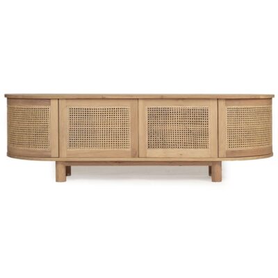 Sandestin American Oak Timber & Rattan 4 Door Curved TV Unit, 200cm, Natural