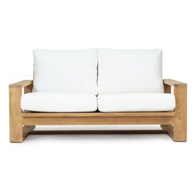 Tanoa Teak Timber Outdoor Sofa with Cushion, 2 Seater, Natural / Off White