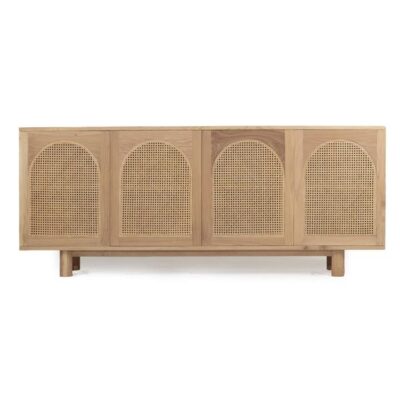 Sandestin American Oak Timber & Rattan 4 Arch Door Sideboard, 200cm, Natural