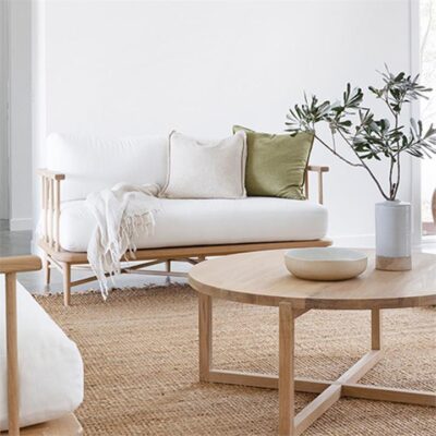 Leicester American Oak Timber Sofa with Cushion, 2 Seater