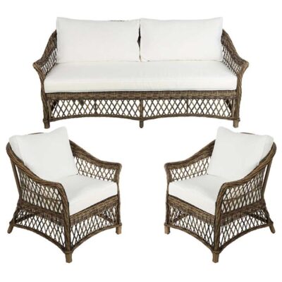 Marco Synthetic Wicker 3 piece Outdoor Lounge Set, 2+1+1 Seater, Natural