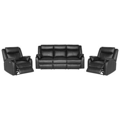 Buena 3 Piece Leather Electric Recliner Lounge Suite, 3+1+1 Seater, Black
