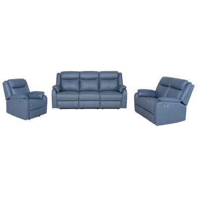 Buena 3 Piece Leather Electric Recliner Lounge Suite, 3+2+1 Seater, Blue