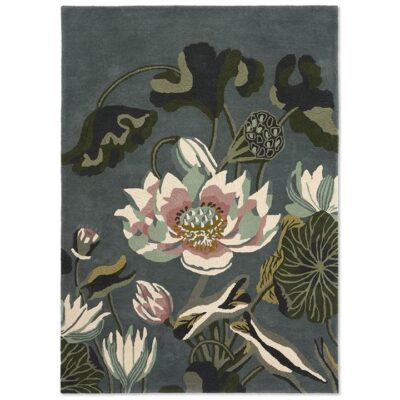 Wedgwood Waterlily Hand Tufted Designer Wool Rug, 280x200cm, Midnight Pond