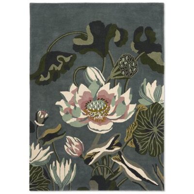 Wedgwood Waterlily Hand Tufted Designer Wool Rug, 350x250cm, Midnight Pond