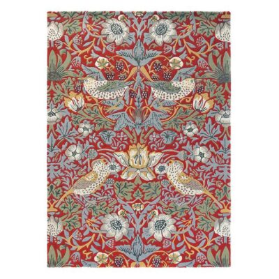 Morris & Co Strawberry Thief Hand Tufted Designer Wool Rug, 280x200cm, Crimson