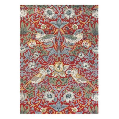 Morris & Co Strawberry Thief Hand Tufted Designer Wool Rug, 350x250cm, Crimson