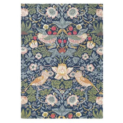 Morris & Co Strawberry Thief Hand Tufted Designer Wool Rug, 280x200cm, Indigo