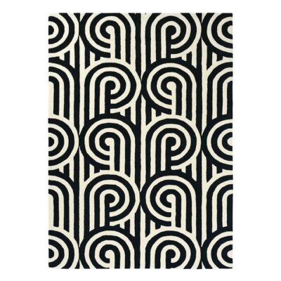 Florence Broadhurst Turnabouts Hand Tufted Designer Wool Rug, 280x200cm, Black
