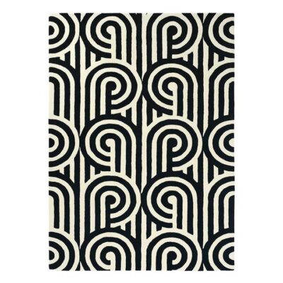 Florence Broadhurst Turnabouts Hand Tufted Designer Wool Rug, 350x250cm, Black