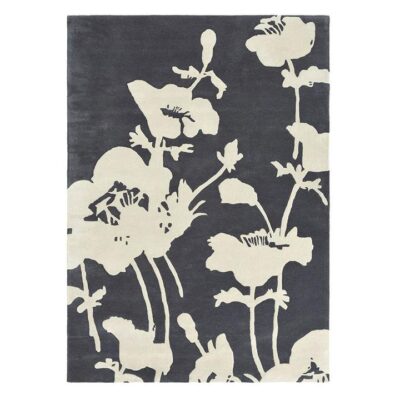 Florence Broadhurst Floral 300 Hand Tufted Designer Wool Rug, 350x250cm, Charcoal