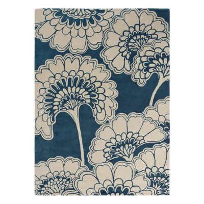 Florence Broadhurst Japanese Floral Hand Tufted Designer Wool Rug, 350x250cm, Midnight