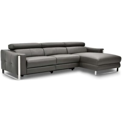 Matteo Leather Corner Sofa, 2.5 Seater with RHF Chaise, Fossil Grey