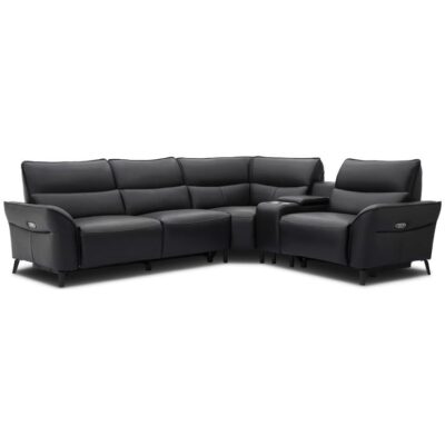 Martina Leather Electric Recliner Corner Sofa, 4 Seater with Console, Jet Black