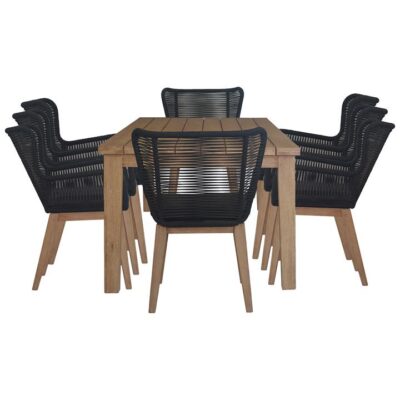 Walmer 9 Piece Rope & Eucalyptus Timber Outdoor Dining Table Set, 220cm