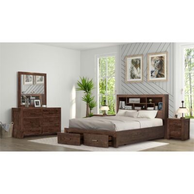 Alysha 5 Piece Recycled Pine Timber Bedroom Suite with Dresser & Mirror, Queen