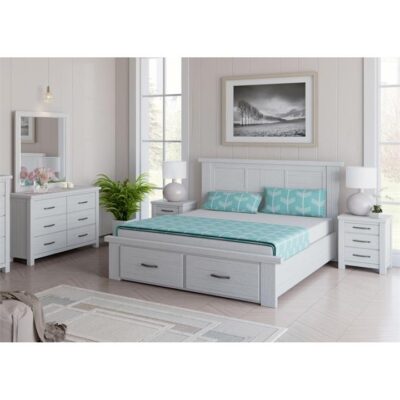 Lakeland 5 Piece Mountain Ash Timber Bedroom Suite with Dresser & Mirror, Double